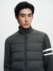 Men's Knit-Panel Lightweight Stand-Collar Goose Down Jacket