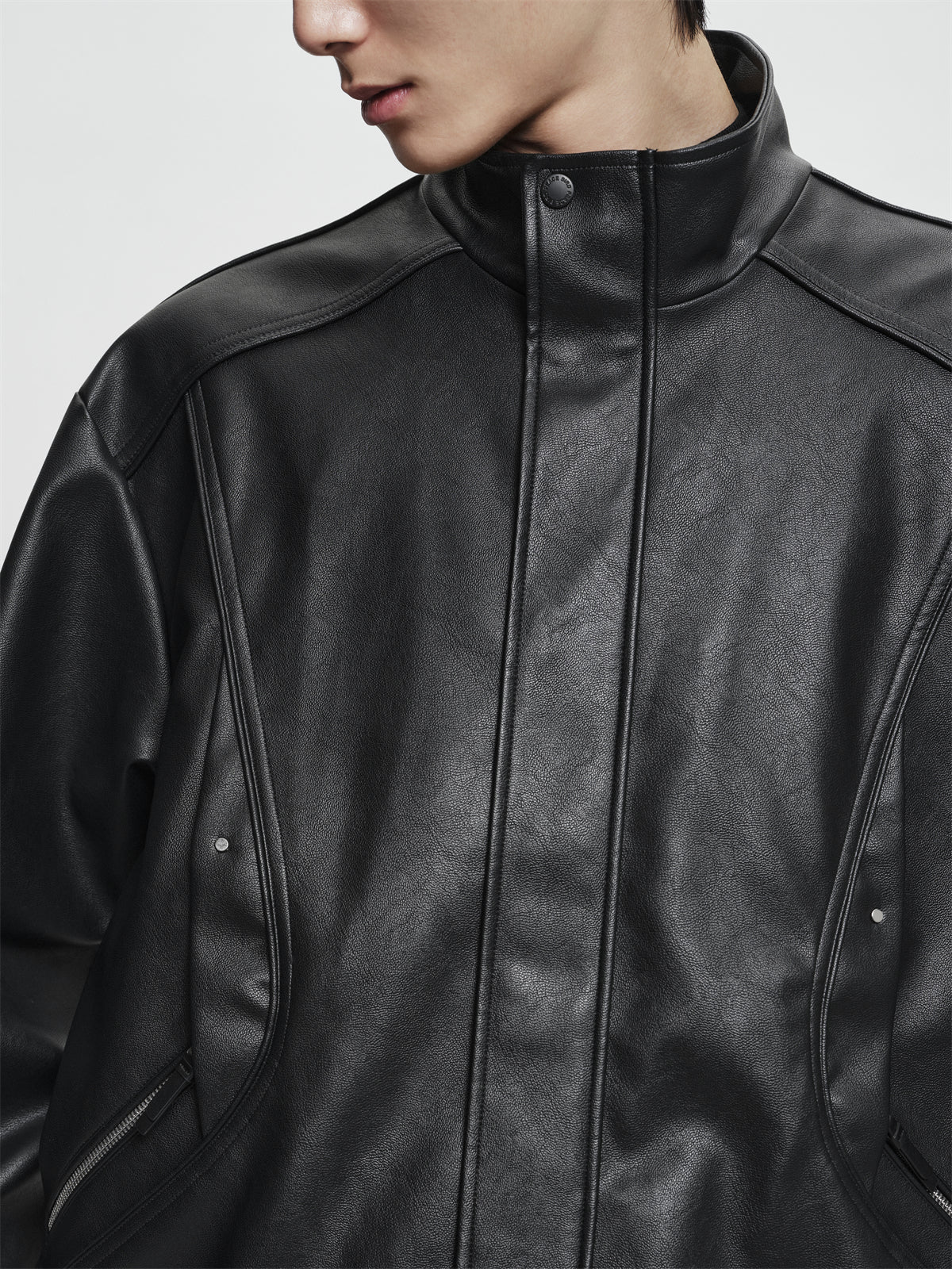 Men's Oversized Stand-Collar PU Jacket