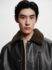 Men's PU Padded Jacket with Faux Fur Collar