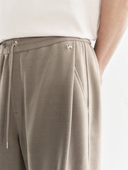 Men's Khaki Drawstring-Waist Straight Pants