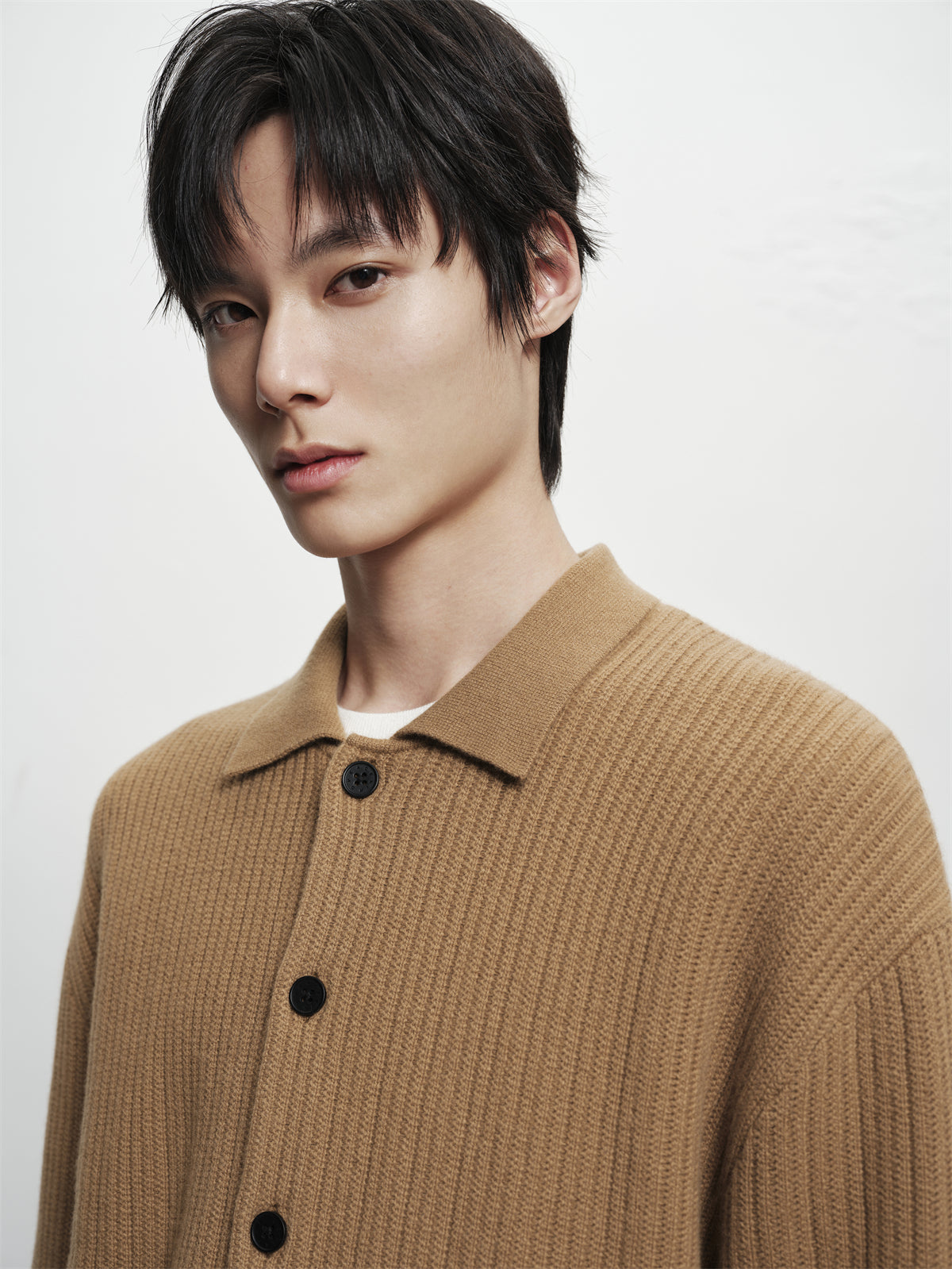 Men's Brown Textured Wool Knit Cardigan