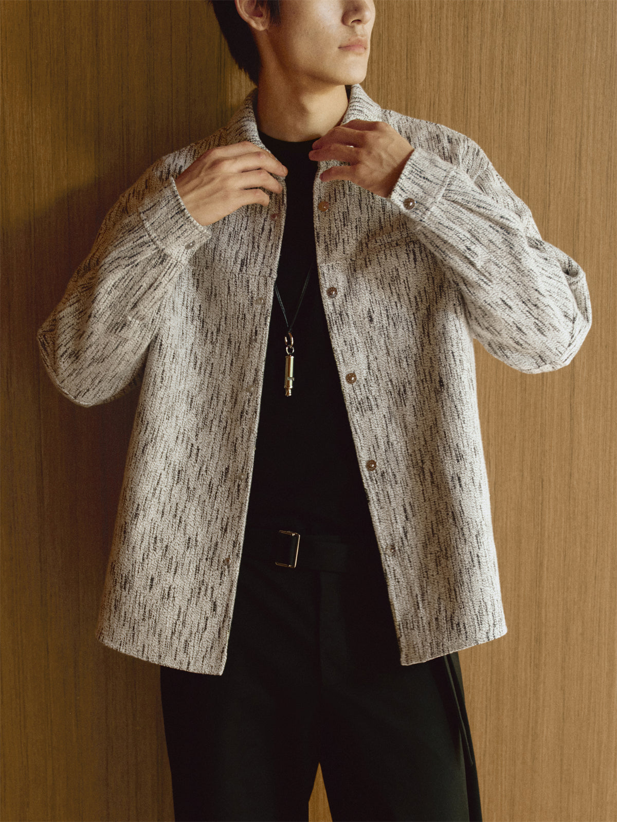 Men's Fleece-Lined Textured Tweed Shirt