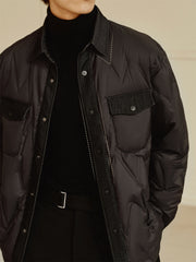 Men's Goose Down Denim-Panel Shirt Jacket