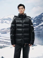 Men's Glossy Hooded Goose Down Jacket