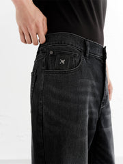 Men's Topstitched Washed Straight-Leg Jeans