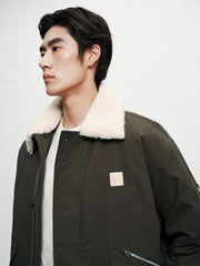 Men's Barn-Style Padded Jacket with Faux Fur Collar