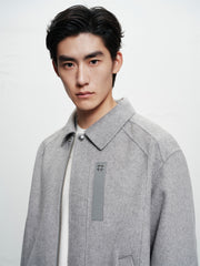 Men's Grey Wool-Blend Textured Jacket