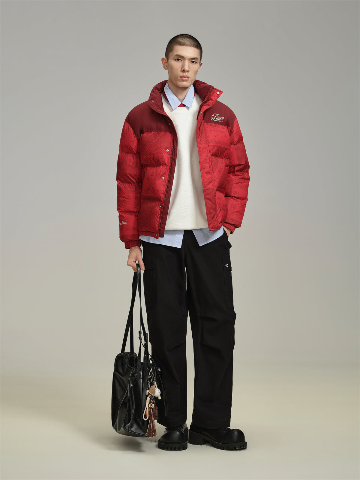 Men's Red Pattern Puffer Jacket