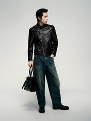 Men's Zip-Detail Moto Leather Jacket