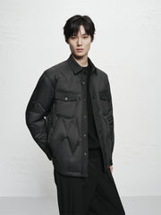 Men's Goose Down Denim-Panel Shirt Jacket