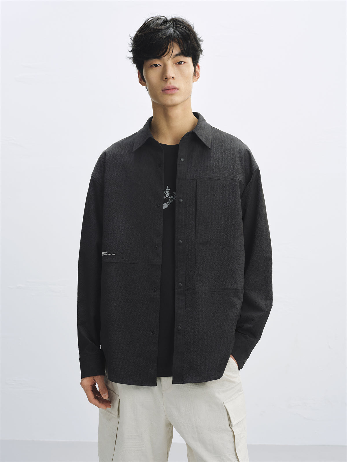 Men's Oversized Utility Shirt with Textured Fabric