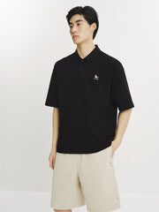 Men's Loose Solid Polo Shirt with Chest Embroidery