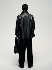 Men's Mid-Length Trench-Style Leather Coat