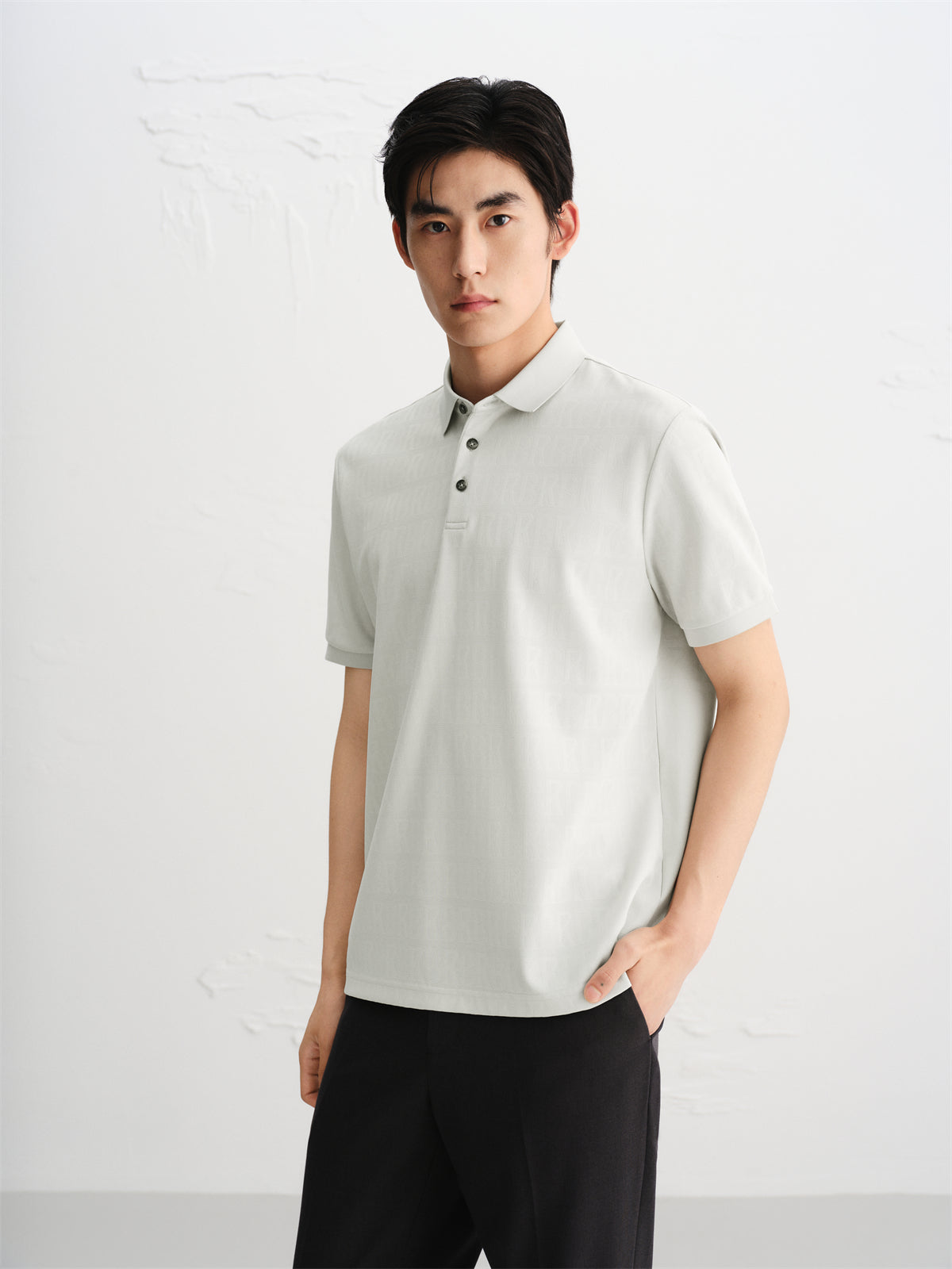 Men's Allover Letter Jacquard Polo Shirt