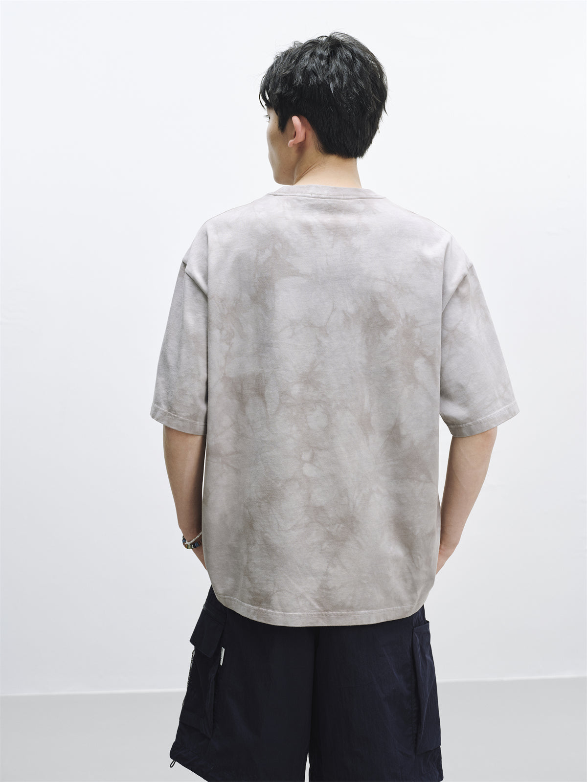 Men's Washed Distressed T-Shirt with Patchwork