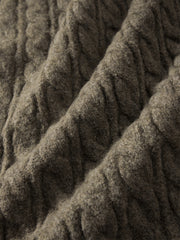 Men's Brown Cable-Knit Contrast-Stripe Sweater