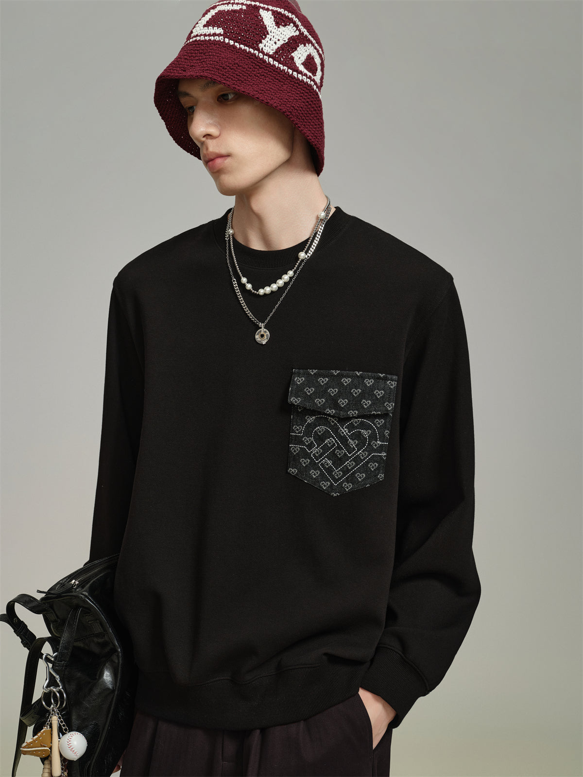 Men's Round Neck Spliced Sweatshirt