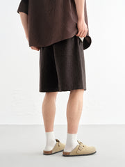 Men's Solid Knit Shorts with Letter Jacquard