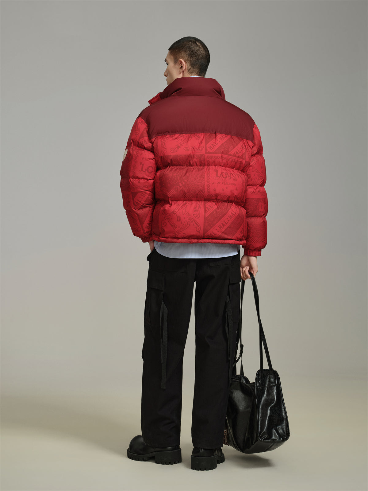 Men's Red Pattern Puffer Jacket