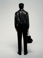 Men's Contrast Short Leather Bomber Jacket