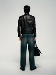 Men's Zip-Detail Moto Leather Jacket