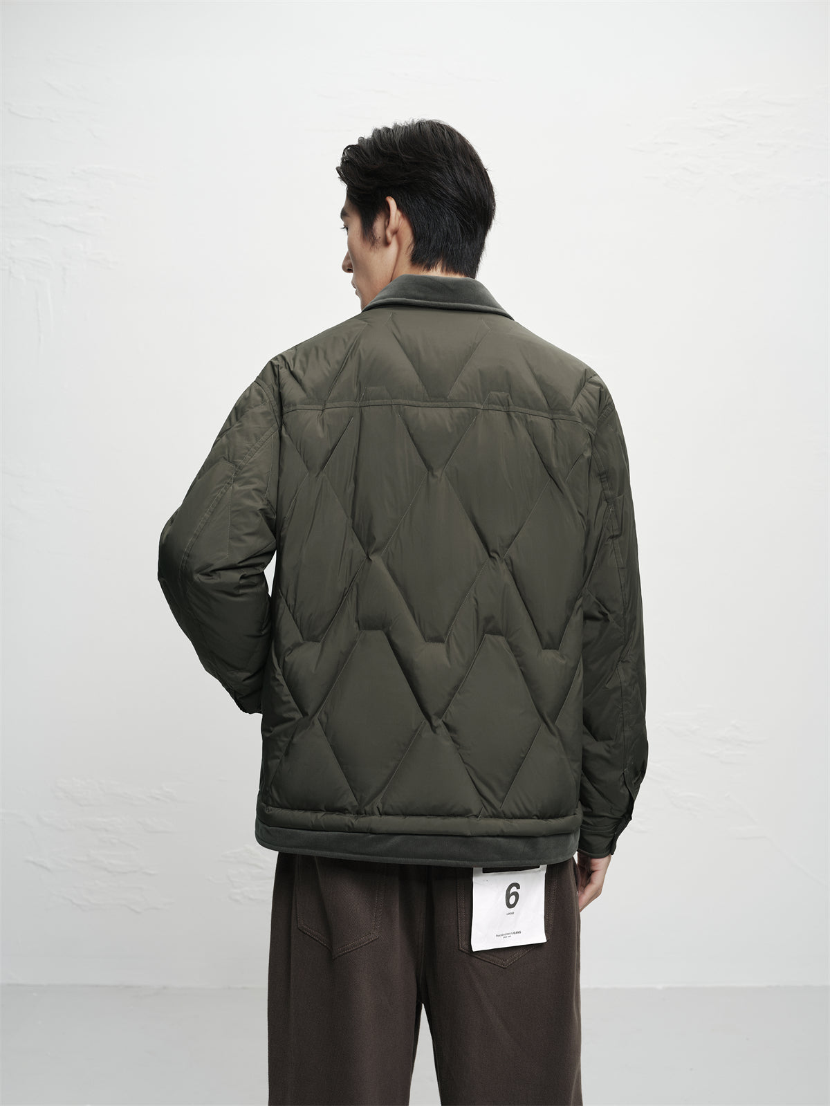 Men's Brown Down Jacket with Corduroy Collar