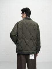 Men's Brown Down Jacket with Corduroy Collar