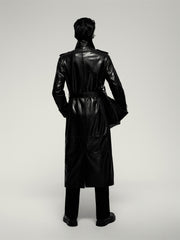 Men's Long Double-Breasted Leather Coat