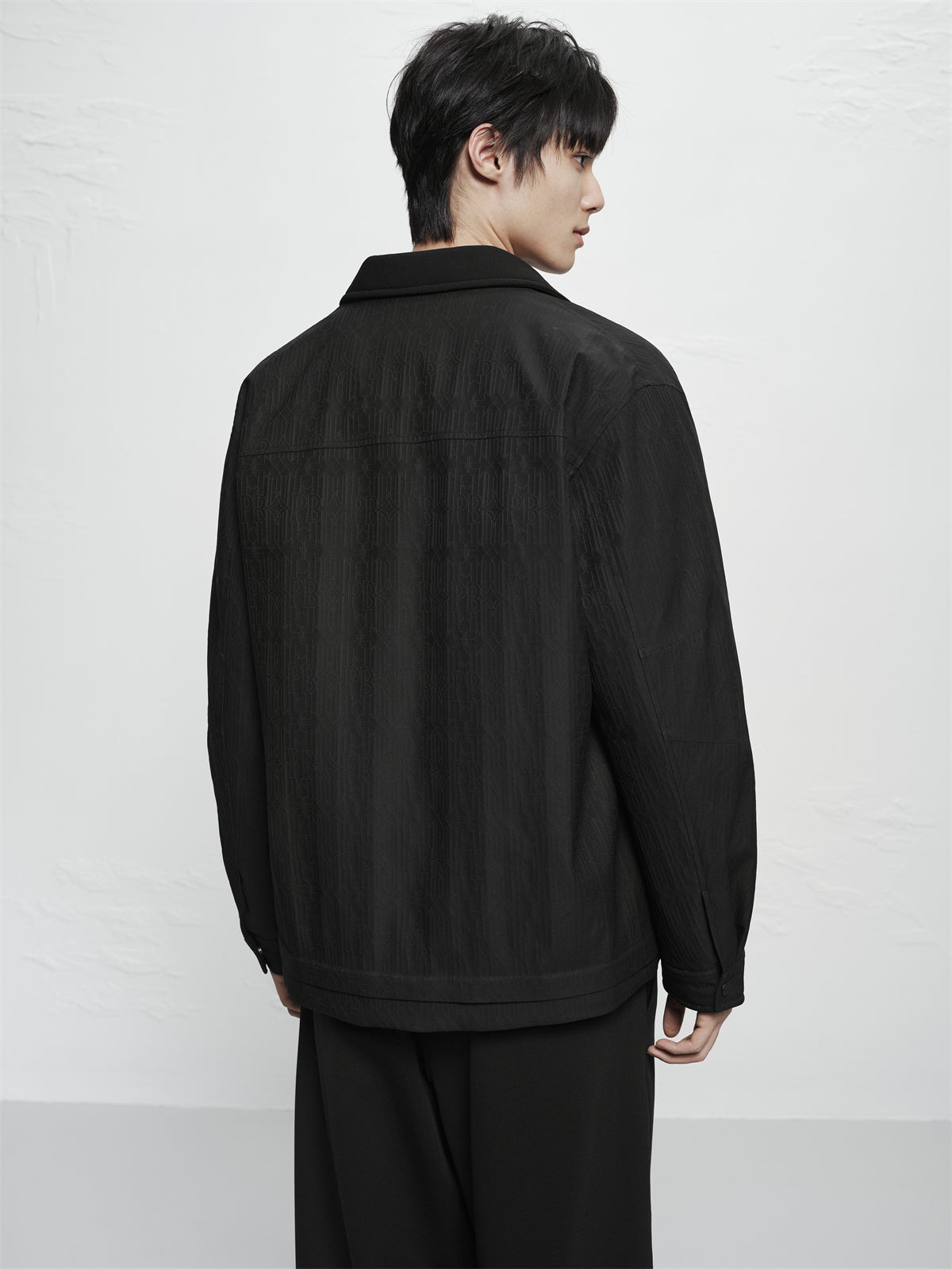 Men's Allover Black Tonal Jacquard Down Jacket