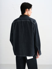 Men's Embroidered Shirt with Corduroy Panels