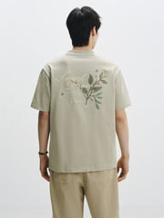 Men's Khaki Cooling T-Shirt with Back Embroidered Graphic