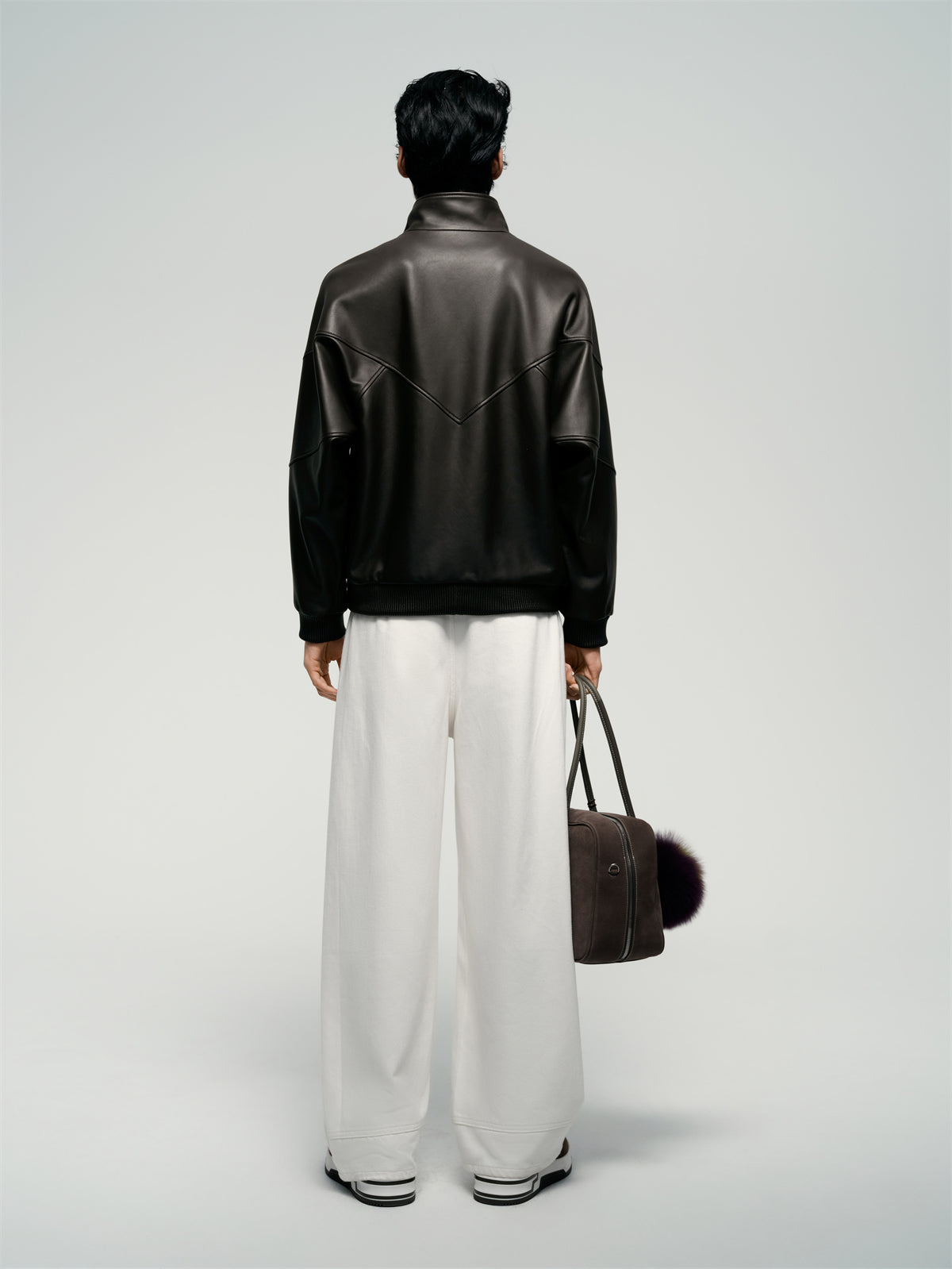 Men's Brown Stand-Collar Leather Jacket