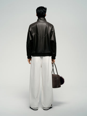 Men's Brown Stand-Collar Leather Jacket