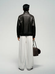 Men's Brown Stand-Collar Leather Jacket